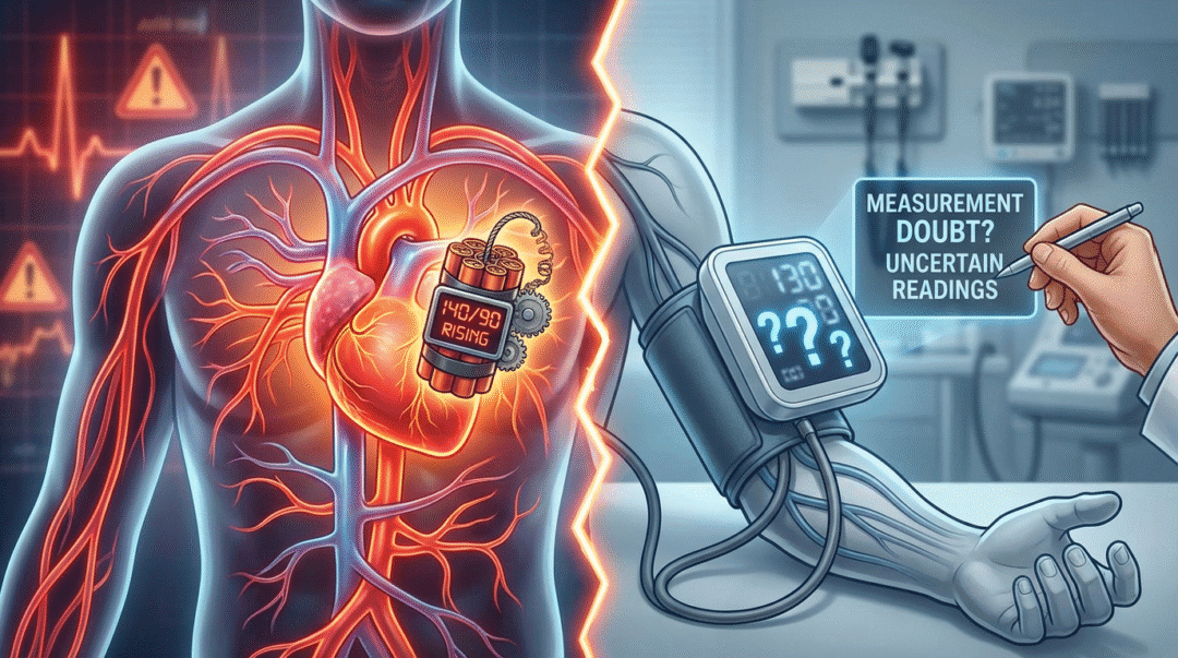 Vergleich von Bluthochdruck und Herz-Kreislauf-System in medizinischer Illustration.