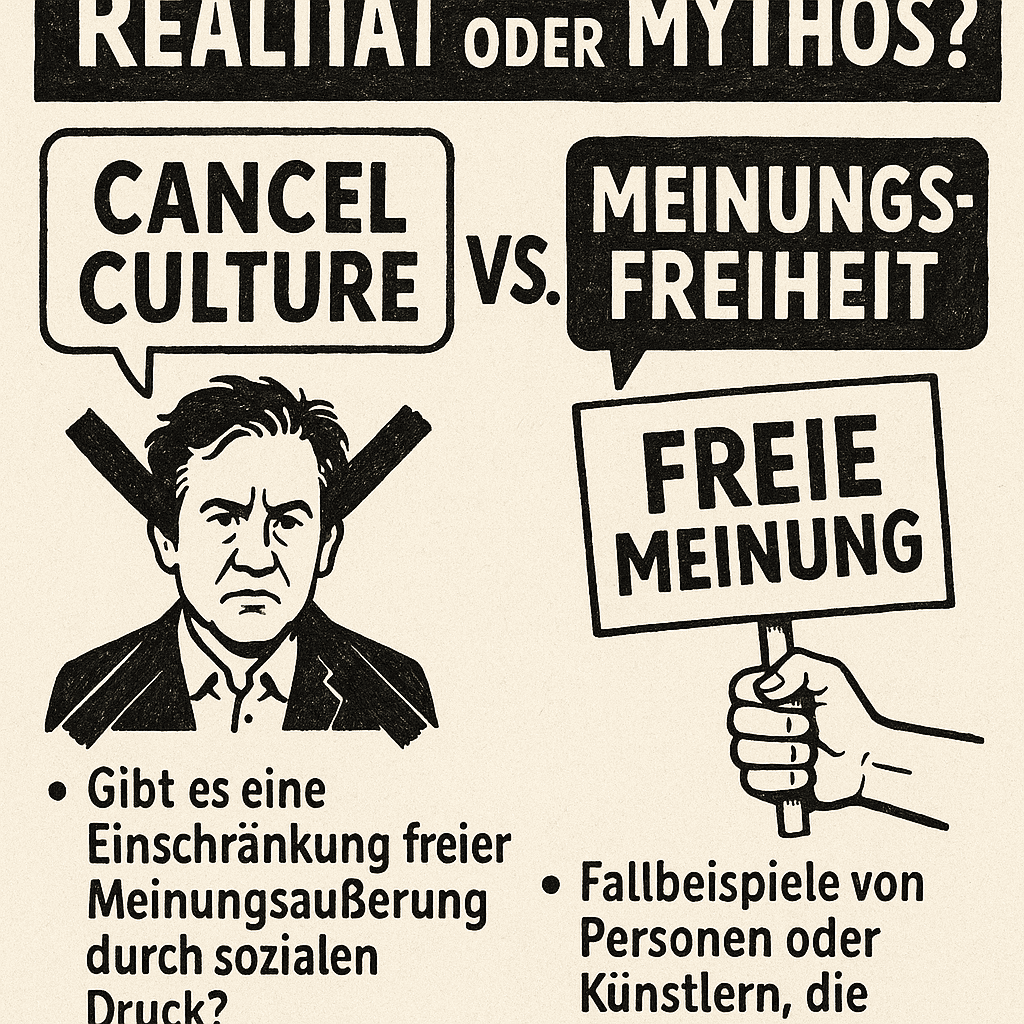 Tischtennis Leonding | Analyse der Auswirkungen von Cancel Culture auf die Meinungsfreiheit und sozialen Druck Cancel Culture vs Meinungsfreiheit Grafik: Debatte, soziale Medien, freie Meinung, Zensur, deutsche Diskussion.