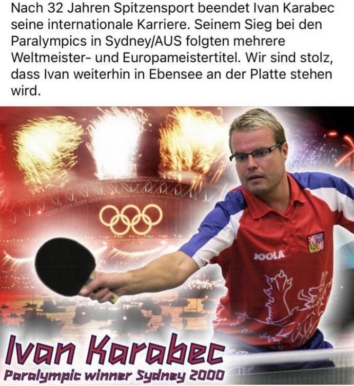 Ivan Karabec, Tischtennis, Paralympics-Sieger Sydney 2000, Karriere-Ende, Ehrung, internationales Turnier.