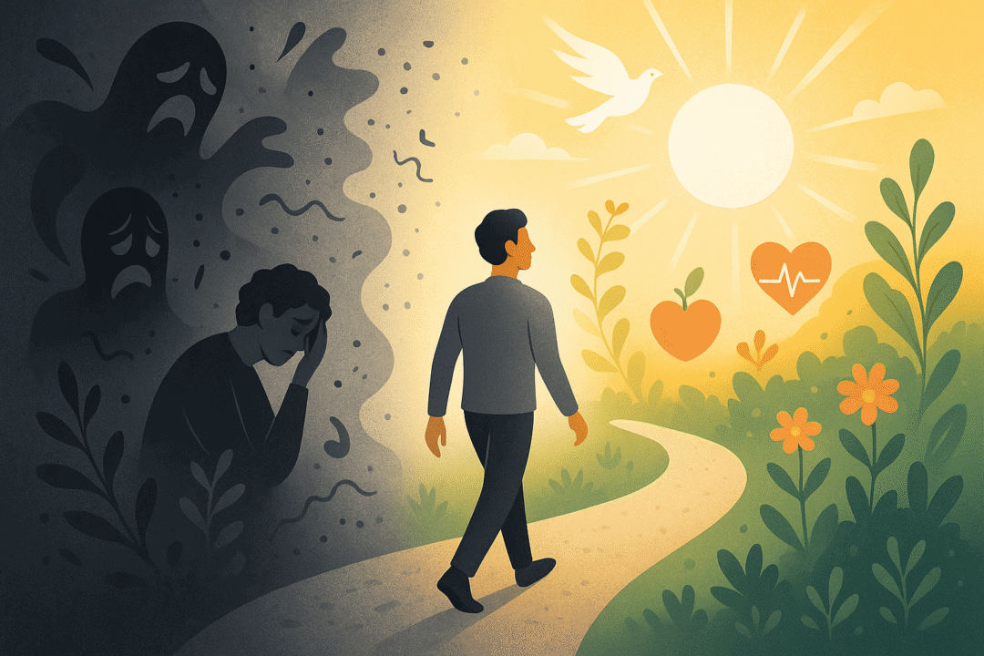 Reise von Dunkelheit zu Licht: Hoffnung, Heilung und positives Wachstum im emotionalen Gleichgewicht.