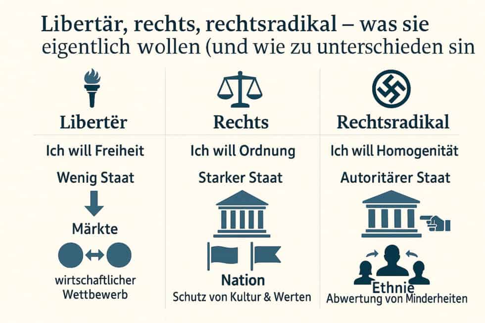 Politische Begriffe klären: Libertär, Rechts und Radikal.