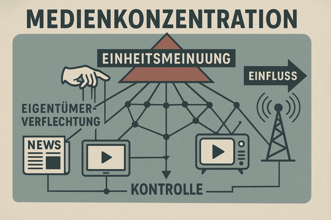Infografik zur Medienkonzentration und ihrem Einfluss auf Meinungsvielfalt in Österreich.