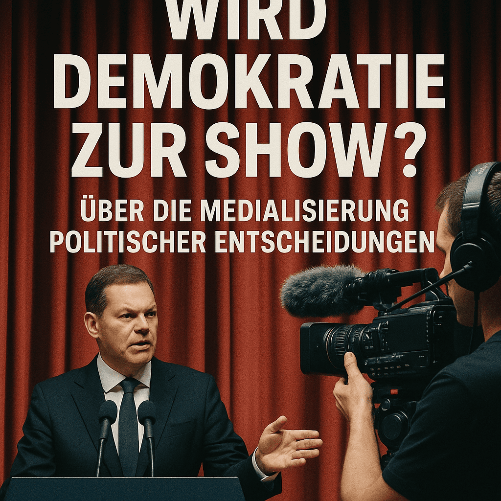 Tischtennis Leonding | Die Transformation der Politik in ein Entertainment: Herausforderungen für die Demokratie Politiker spricht am Podium, Medien filmen, Frage nach Demokratie und Medialisierung politischer Entscheidungen.