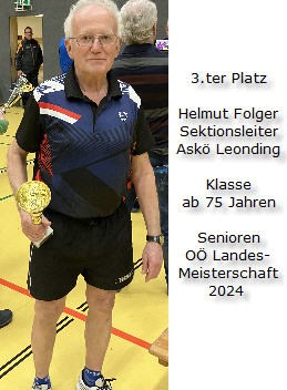Helmut Folger gewinnt dritten Platz bei OÖ Senioren Tischtennis Meisterschaft 2023/2024. Tischtennis Leonding | Helmut Folger gewinnt dritten Platz bei OÖ Senioren Tischtennis Meisterschaft 2023/2024.