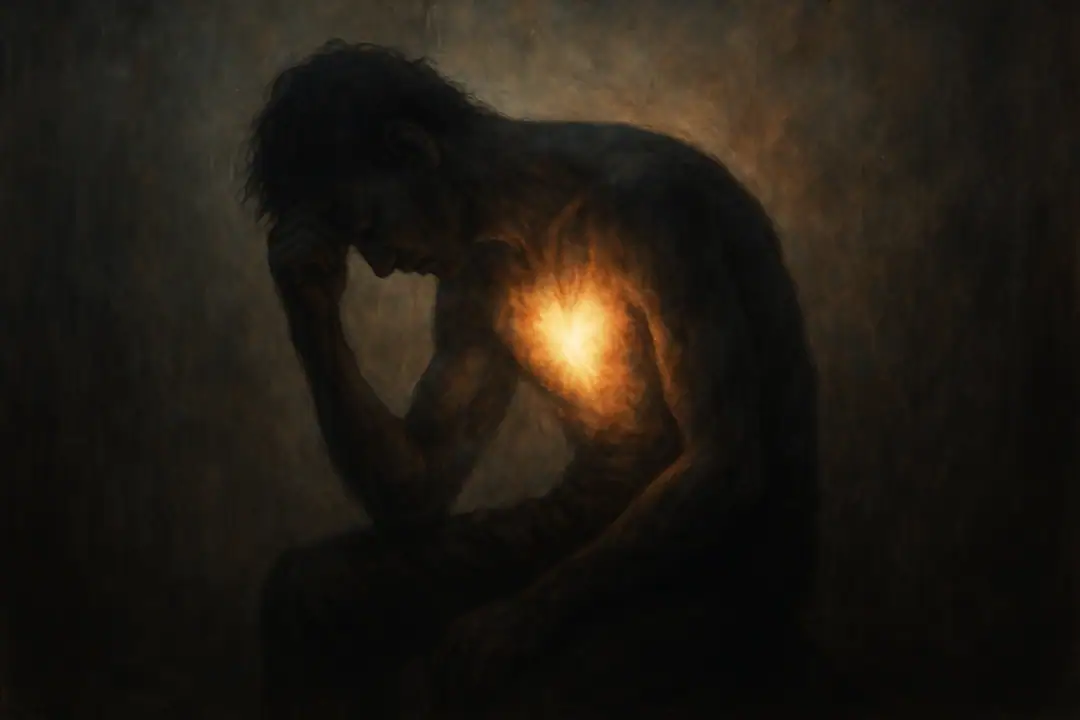Tischtennis Leonding | Selbstheilung – die verborgene Kraft in uns Einsame Figur mit leuchtendem Herzen betont innere Heilung und emotionale Introspektion.