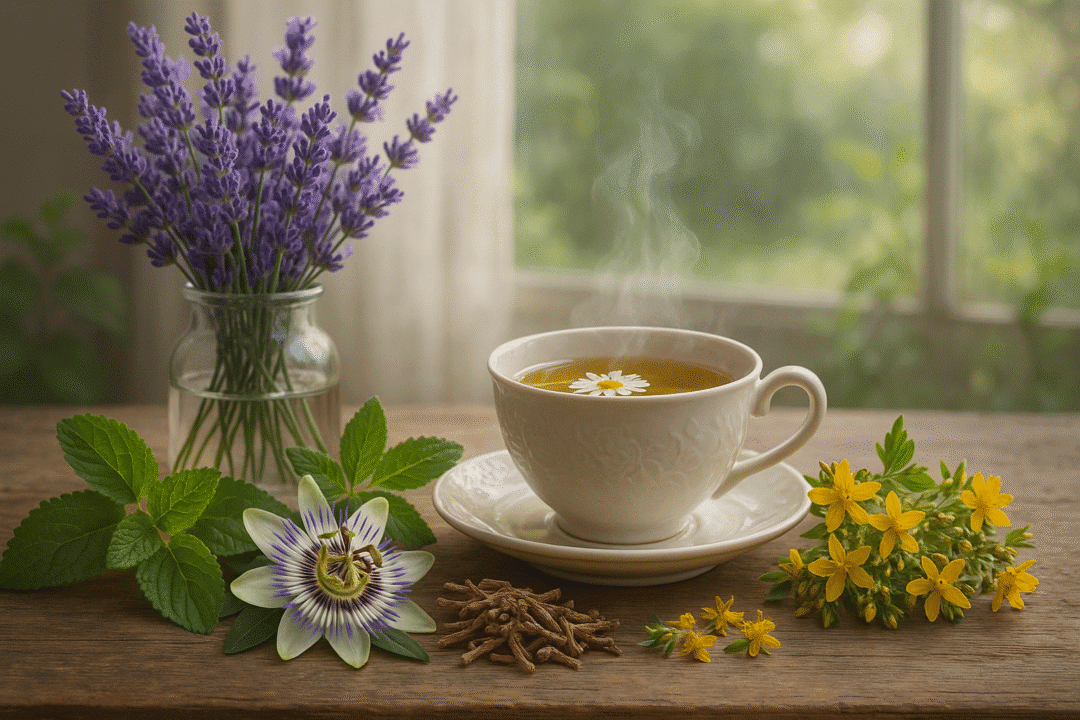 Tischtennis Leonding | Starke Nerven dank Natur: Diese Heilmittel beruhigen Körper und Geist Beruhigender Kräutertee in elegantem Becher mit Blumen und frischen Pflanzenarrangements.