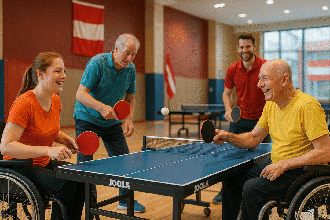 Inklusive Tischtennis-Spiel in Österreich, Freude und Gemeinschaft im Behindertensport.