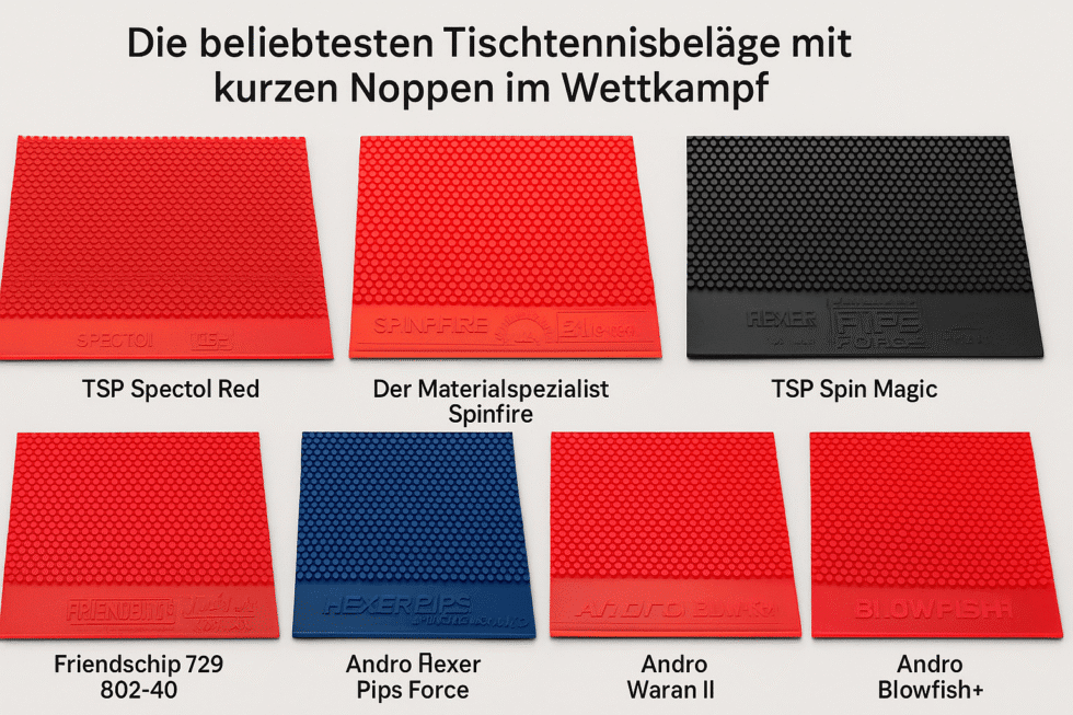 Welche Tischtennisbeläge mit kurzen Noppen werden am häufigsten im Wettkampf eingesetzt?