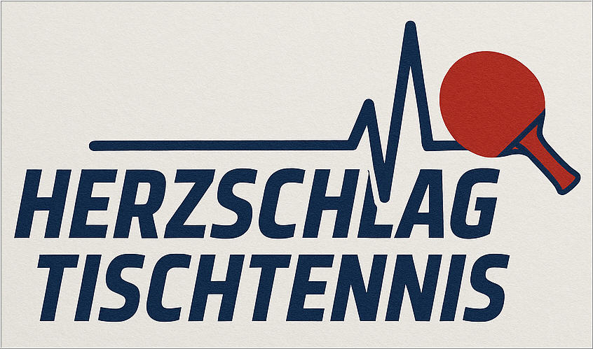 Herzschlag Tischtennis Logo: EKG-Linie und Tischtennisschläger, modern, dynamisch, sportlich, Deutsch.