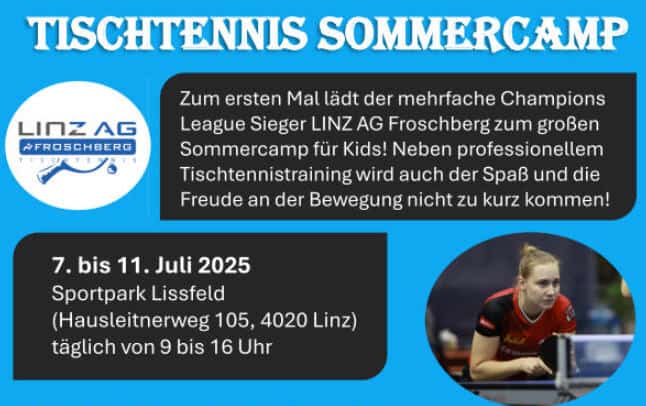 Tischtennis-Sommercamp 2025 in Linz mit Anastasia Sterner: Jetzt anmelden und Technik verbessern