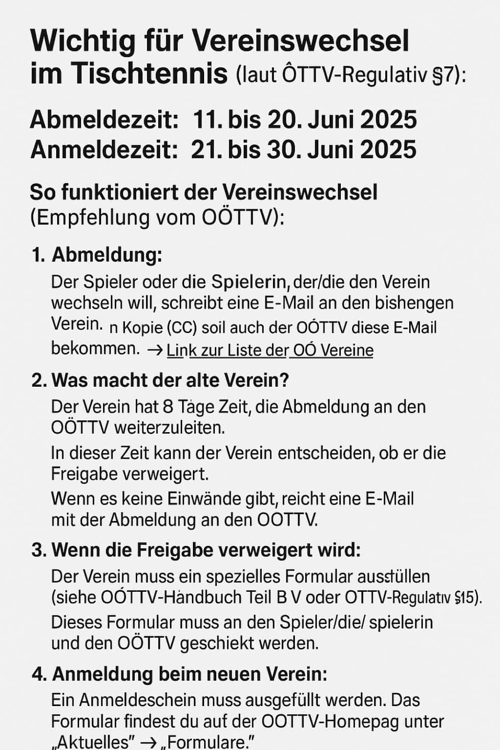 Spieler: Übertrittszeiten 2025 in Oberösterreich