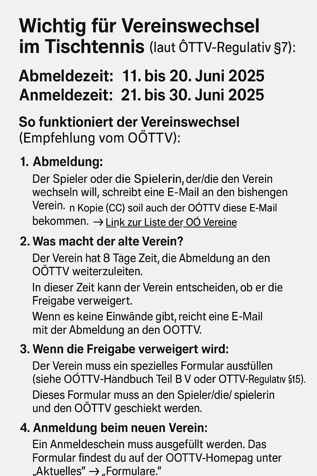 Meisterschaftsspieler: Übertrittszeiten 2025 in Oberösterreich