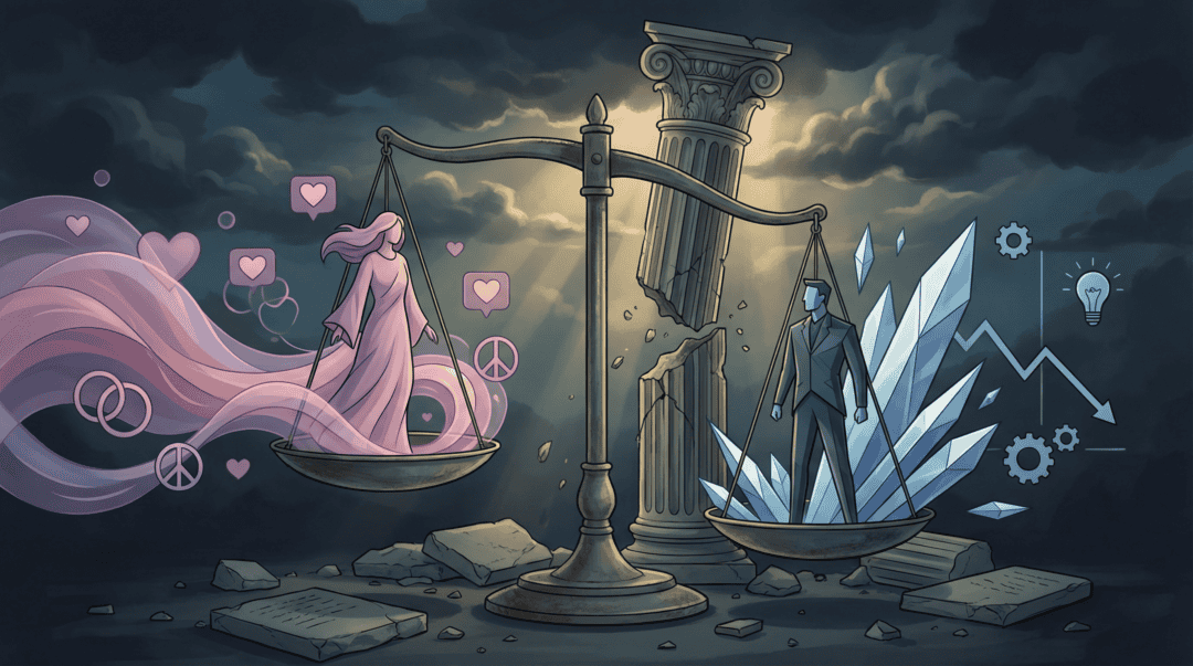 Symbolische Waage mit Frau und Mann, die Tischtennis repräsentieren.