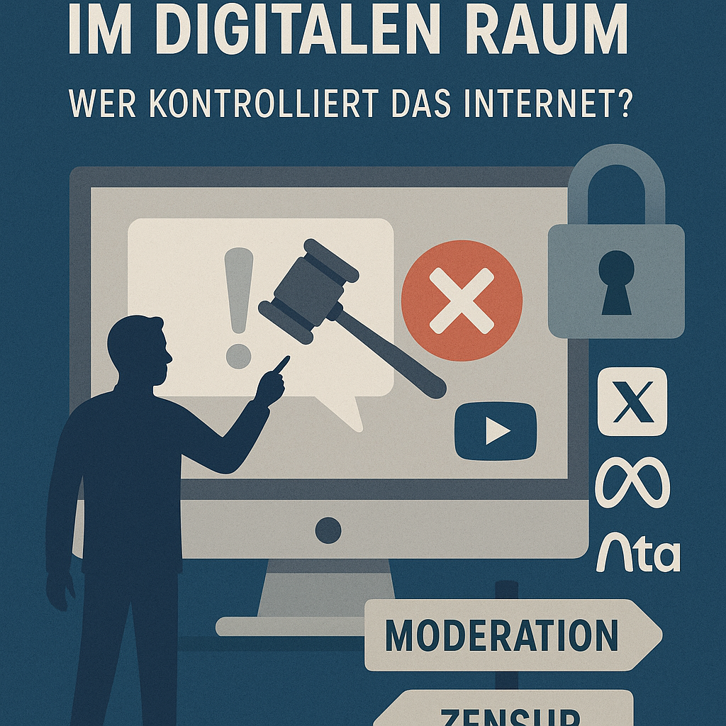 Wer Kontrolliert Das Internet Zensur Und Moderation Im Ueberblick Illustration zu Internetkontrolle, Zensur, Moderation und Meinungsfreiheit im digitalen Raum mit Social-Media-Logos.